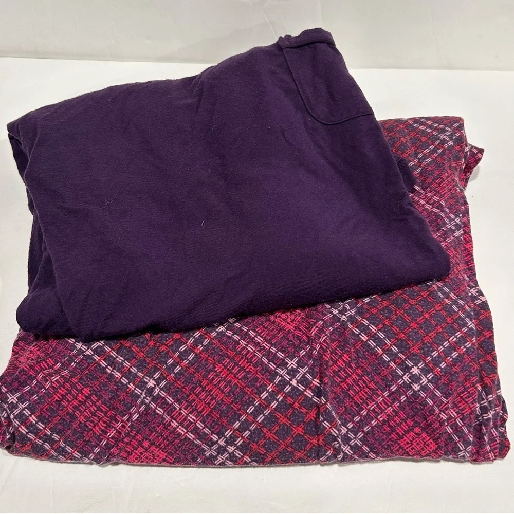 SOMA Women Pajama Set, Long sleeve Scoop Top, Plaid Pants, Purple, Comfort, XL